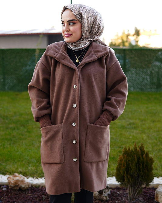 Kahverengi Kaşe Kaban - Ela Butik